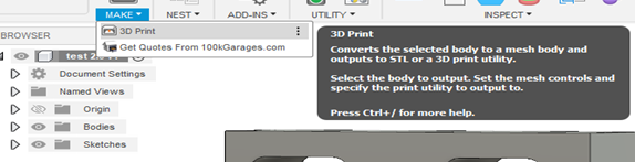 Click on 3D Print from the <<Make>> menu located in <<UTILITIES>>. 
