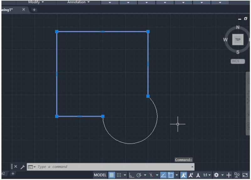 To extrude the surface, you can type the word “Extrude” in the command bar or select the Home toolbar in the 3D Basics environment and click the Extrude icon (2)
