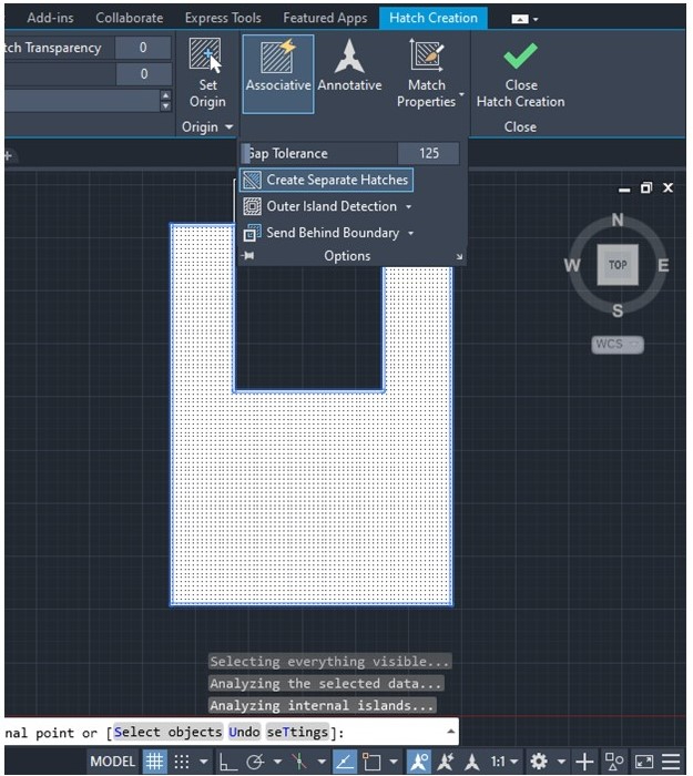 select Create Separate Hatches located under the Hatch Creation tab.