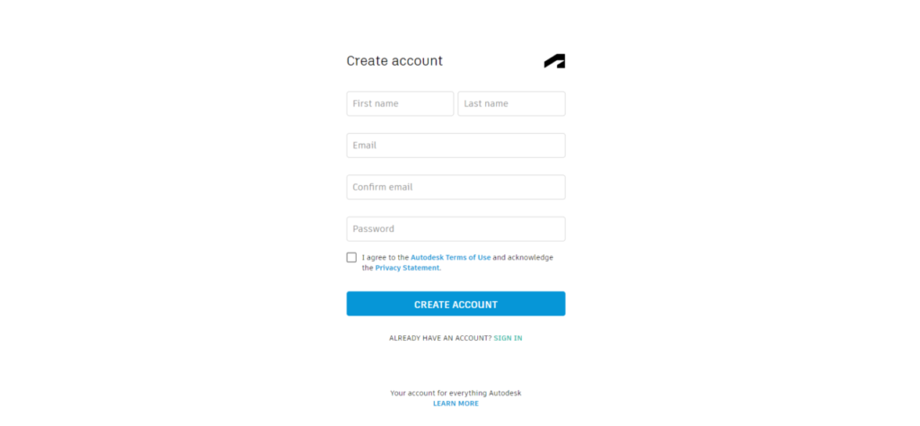 1.Sign In or Create an Autodesk Account
