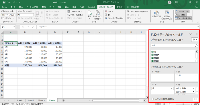 分析したい項目をドラッグして配置する