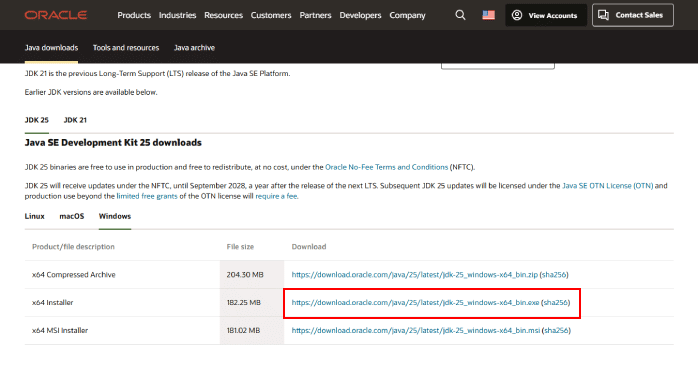 JDKをダウンロードする
