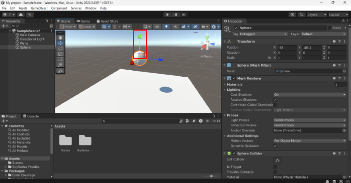 緑の矢印をドラッグして移動させる