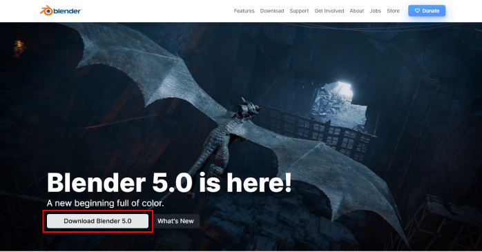 「Download Blender 5.0」のボタンをクリックする