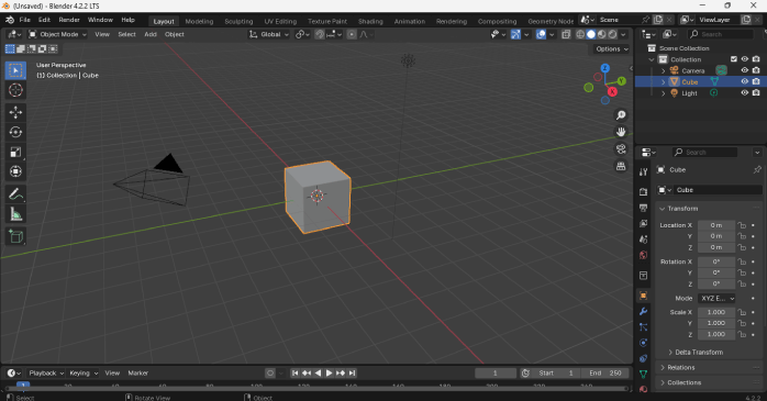 Blenderの初期画面