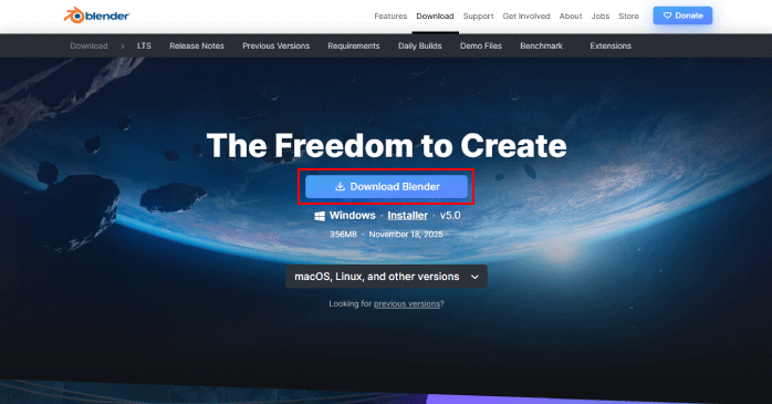 「Download Blender」をクリックする