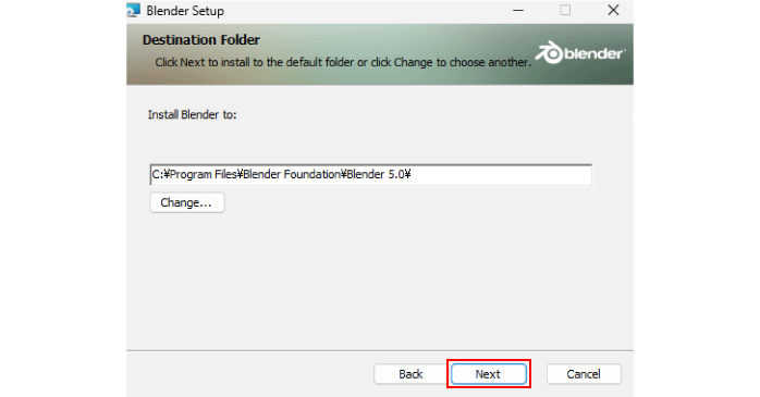 「Next」をクリックする