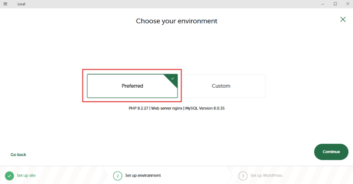 「Preferred」を選択する