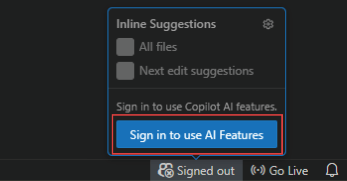 「Sign in to use AI Features」をクリックする