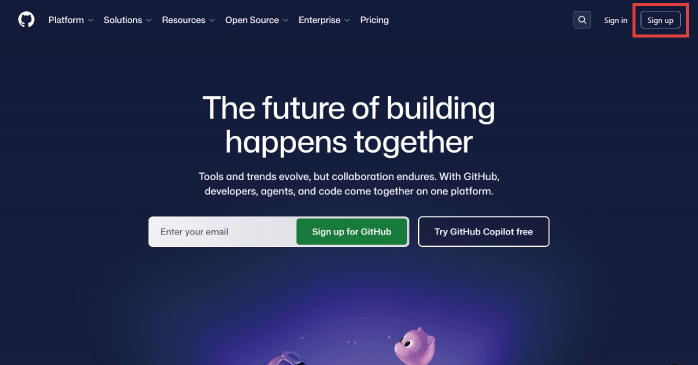 「Sign up」をクリックする